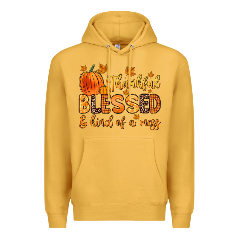 Thankful Blessed And Kind Of A Mess Premium Hoodie by Zillion Design Studio | Teevron