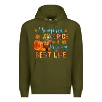 Army Green pumpkin spice and livin  my best life Premium Hoodie - Zillion Design Studio