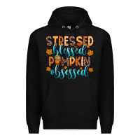 Black stressed blessed pumpkin obsessed Premium Hoodie - Zillion Design Studio