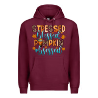 Burgundy stressed blessed pumpkin obsessed Premium Hoodie - Zillion Design Studio