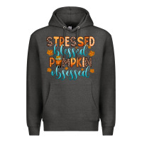 Charcoal Heather stressed blessed pumpkin obsessed Premium Hoodie - Zillion Design Studio