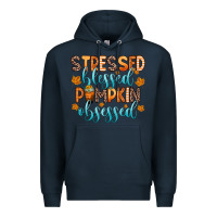 Navy stressed blessed pumpkin obsessed Premium Hoodie - Zillion Design Studio