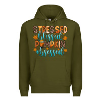 Army Green stressed blessed pumpkin obsessed Premium Hoodie - Zillion Design Studio