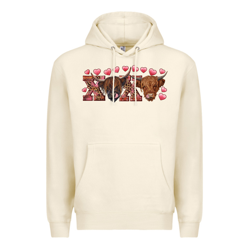 Xoxo Highland Cows Premium Hoodie by RanaPortraitStore | Teevron