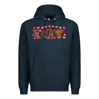 Navy xoxo highland cows Premium Hoodie - RanaPortraitStore