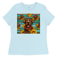 Baby Blue Chocolate Labrador with sunflowers western Ladies Tee - Artiststas