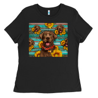 Black Chocolate Labrador with sunflowers western Ladies Tee - Artiststas