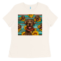Chocolate Labrador With Sunflowers Western Ladies Tee | Teevron