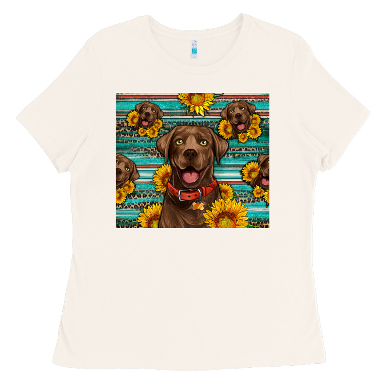 Chocolate Labrador With Sunflowers Western Ladies Tee by Artiststas | Teevron