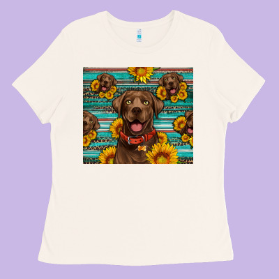 Chocolate Labrador With Sunflowers Western Ladies Tee Designed By Artiststas