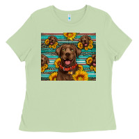 Matcha Chocolate Labrador with sunflowers western Ladies Tee - Artiststas