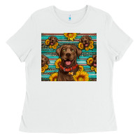 White Chocolate Labrador with sunflowers western Ladies Tee - Artiststas