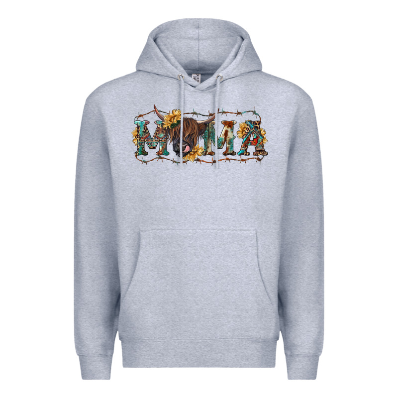 Western Mama With Highland Cow Premium Hoodie by RanaPortraitStore | Teevron