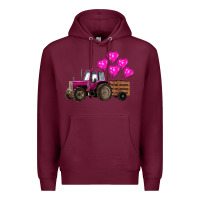 Burgundy valentine's day pink tractor with pin heart balloons Premium Hoodie - RanaPortraitStore