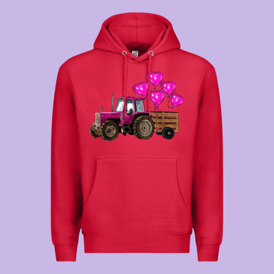 Valentine's Day Pink Tractor With Pin Heart Balloons Premium Hoodie Designed By Ranaportraitstore