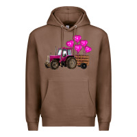 Chestnut valentine's day pink tractor with pin heart balloons Premium Hoodie - RanaPortraitStore