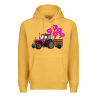 Mustard valentine's day pink tractor with pin heart balloons Premium Hoodie - RanaPortraitStore