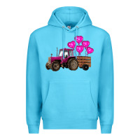 Ocean Blue valentine's day pink tractor with pin heart balloons Premium Hoodie - RanaPortraitStore