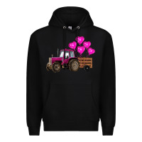 Black valentine's day pink tractor with pin heart balloons Premium Hoodie - RanaPortraitStore