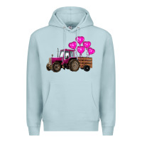 Blue Mist valentine's day pink tractor with pin heart balloons Premium Hoodie - RanaPortraitStore