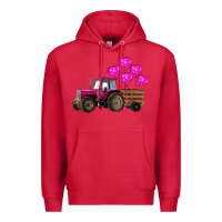 Cardinal valentine's day pink tractor with pin heart balloons Premium Hoodie - RanaPortraitStore