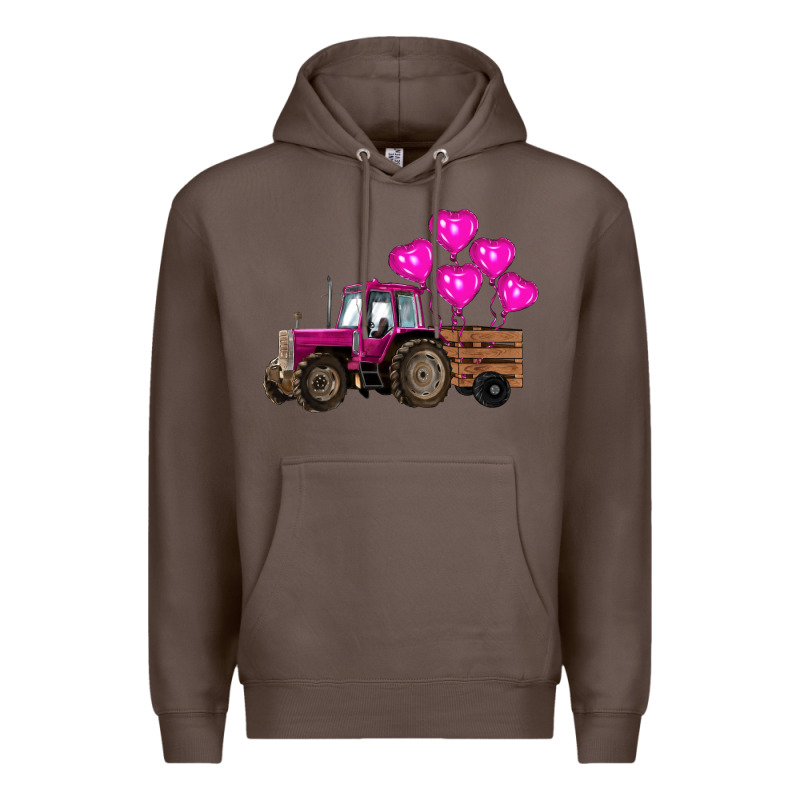 Valentine's Day Pink Tractor With Pin Heart Balloons Premium Hoodie by RanaPortraitStore | Teevron
