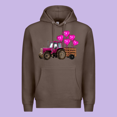 Valentine's Day Pink Tractor With Pin Heart Balloons Premium Hoodie Designed By Ranaportraitstore