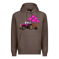 Coffee valentine's day pink tractor with pin heart balloons Premium Hoodie - RanaPortraitStore