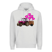 Dove Grey valentine's day pink tractor with pin heart balloons Premium Hoodie - RanaPortraitStore