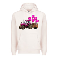 Pale Pink valentine's day pink tractor with pin heart balloons Premium Hoodie - RanaPortraitStore