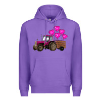 Purple valentine's day pink tractor with pin heart balloons Premium Hoodie - RanaPortraitStore