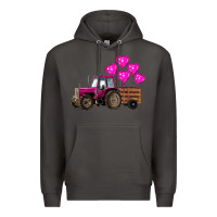 Smoke valentine's day pink tractor with pin heart balloons Premium Hoodie - RanaPortraitStore