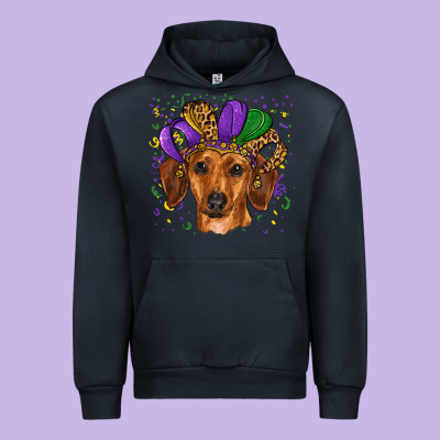 Urban Hoodie mardi gras hat dachshund