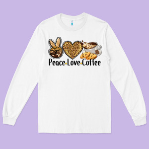 Peace Love Coffee Long Sleeve Tee Designed By Barkaloodesign