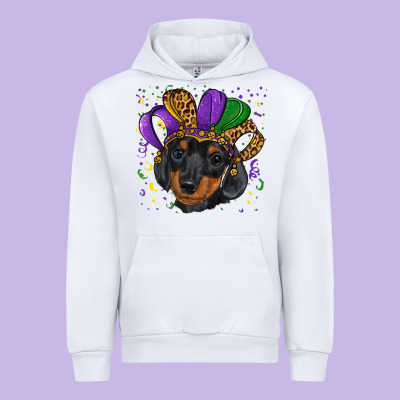Urban Hoodie mardi gras hat dachshund puppy