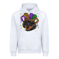 White mardi gras hat dachshund puppy Urban Hoodie - RanaPortraitStore