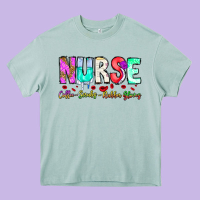 Nurse Coffee Scrubs Rubber Gloves Heavy Core Tee Designed By Cowhidedigitalart