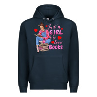 Navy just a girl who loves books Premium Hoodie - texasbilliewilder