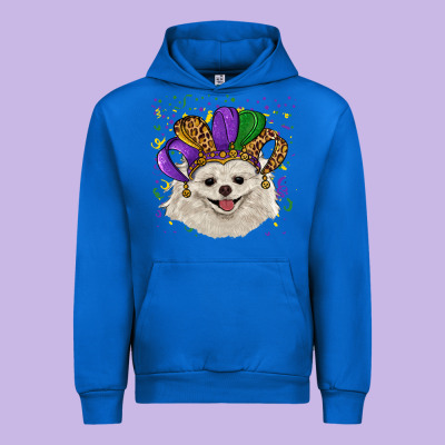 Urban Hoodie mardi gras hat white pomeranian