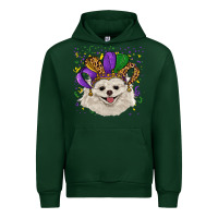 Forest Green mardi gras hat white pomeranian Urban Hoodie - RanaPortraitStore