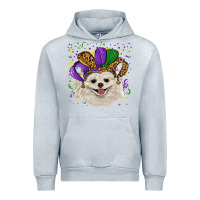 Heather Grey mardi gras hat white pomeranian Urban Hoodie - RanaPortraitStore