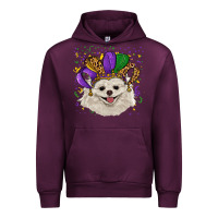 Mauve Wine mardi gras hat white pomeranian Urban Hoodie - RanaPortraitStore