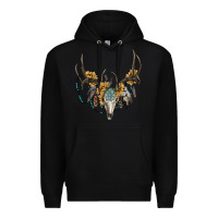 Black boho deer skull sunflowers and gemstone Premium Hoodie - RanaPortraitStore