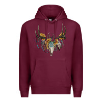 Burgundy boho deer skull sunflowers and gemstone Premium Hoodie - RanaPortraitStore