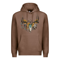 Chestnut boho deer skull sunflowers and gemstone Premium Hoodie - RanaPortraitStore