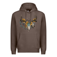 Coffee boho deer skull sunflowers and gemstone Premium Hoodie - RanaPortraitStore