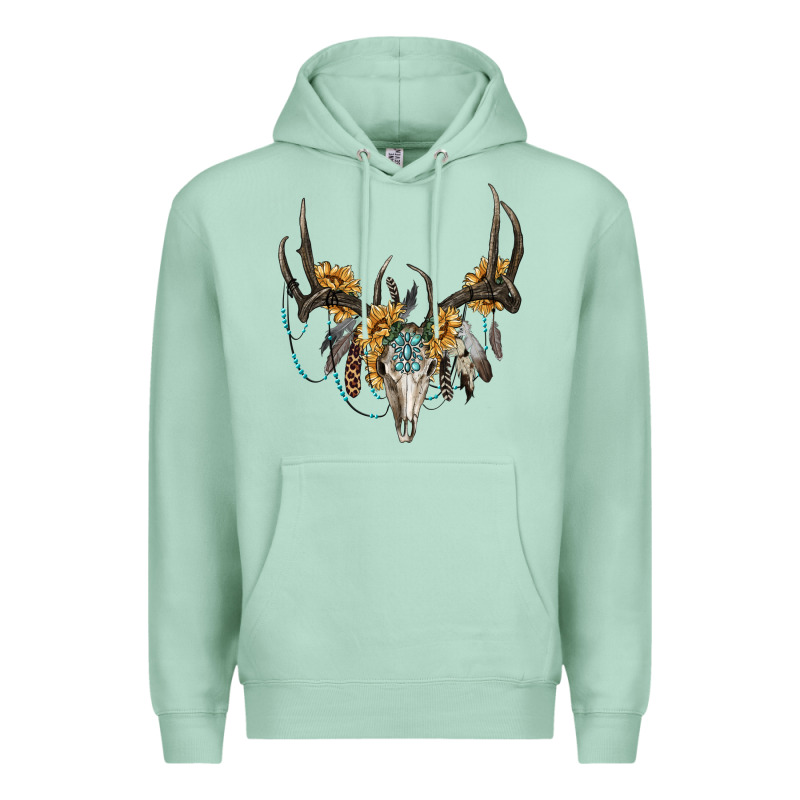 Boho Deer Skull Sunflowers And Gemstone Premium Hoodie by RanaPortraitStore | Teevron