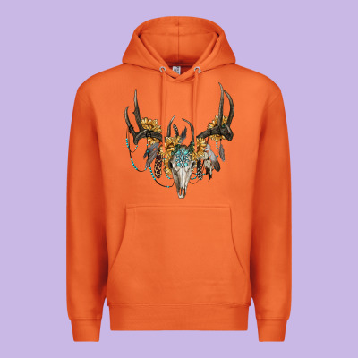 Boho Deer Skull Sunflowers And Gemstone Premium Hoodie Designed By Ranaportraitstore