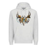 Dove Grey boho deer skull sunflowers and gemstone Premium Hoodie - RanaPortraitStore