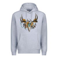 Heather Grey boho deer skull sunflowers and gemstone Premium Hoodie - RanaPortraitStore